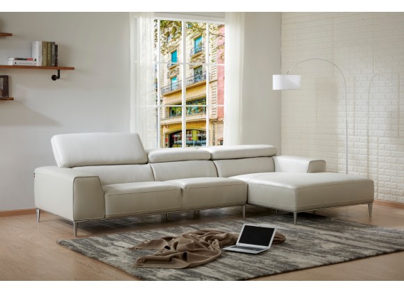 J&M Furniture Lecoultre Light Grey Leather Sectional RHF
