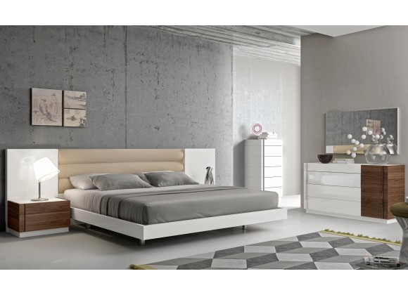 J&M Furniture Lisbon Natural White Lacquer Bed