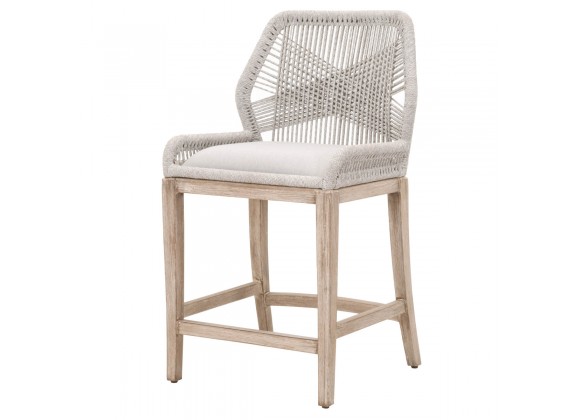 Essentials For Living Loom Counter Stool - Taupe & White Flat Rope, Performance Pumice, Natural Gray Mahogany - Front Side Angle