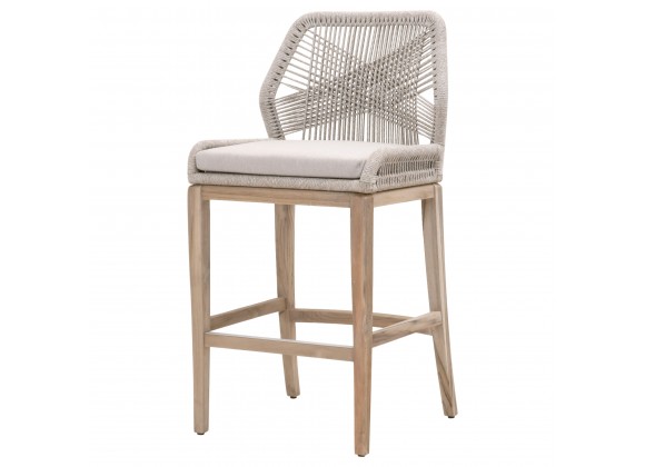 Essentials For Living Loom Outdoor Barstool in Taupe White Gray Teak - Angled