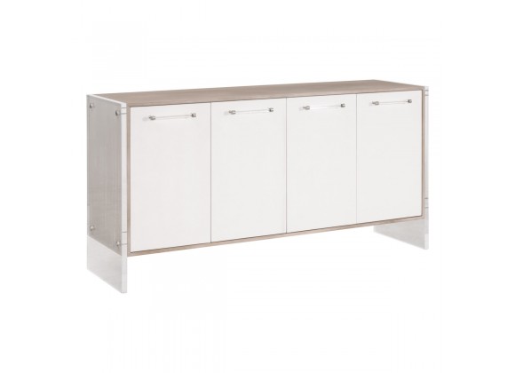 Essentials For Living Lorin Shagreen Media Sideboard - Pearl Shagreen, Natural Gray Acacia, Lucite, Brushed Silver - Front Side Angle