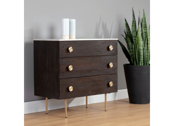 Sunpan Keely Dresser in White Marble-Dark Walnut - Lifestyle