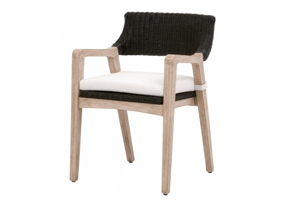 Essentials For Living Lucia Arm Chair - Black Rattan, Performance White Speckle, Natural Gray Mahogany - Front Side Angle