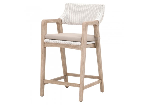Essentials For Living Lucia Counter Stool - White Rattan, Light Gray - Front Side Angle