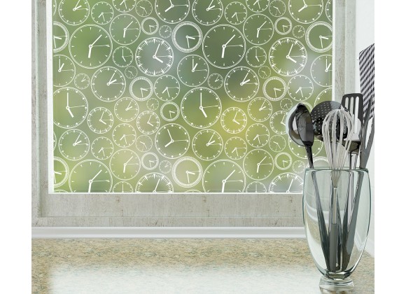 Odhams Press About Time Frosted Non-Adhesive Decorative Window Film - Privacy Cling Film