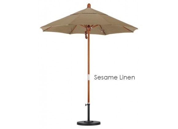 California Umbrella 7.5' Wood Market Umbrella Pulley Open Marenti Wood - Sunbrella