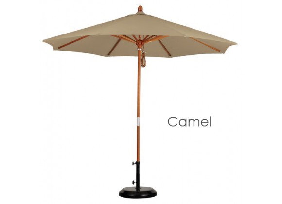 California Umbrella 9' Wood Market Umbrella Pulley Open Marenti Wood - Sunbrella