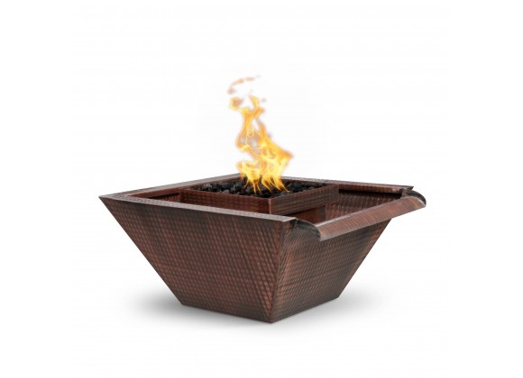 The Outdoor Plus Maya Hammered Copper Fire & Water Bowl - Wide Gravity Spill