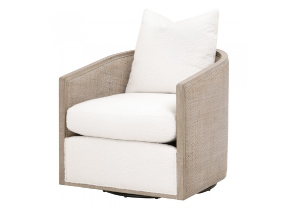 Essentials For Living McGuire Swivel Club Chair - Performance Boucle Snow, Natural Gray Oak & Cane - Front Side Angle