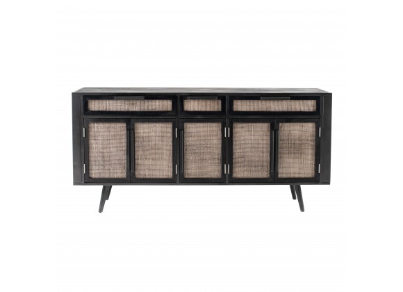 Nova Solo Nordic Mindi Rattan Buffet with 5 Doors, 3 Drawers - Front Angle