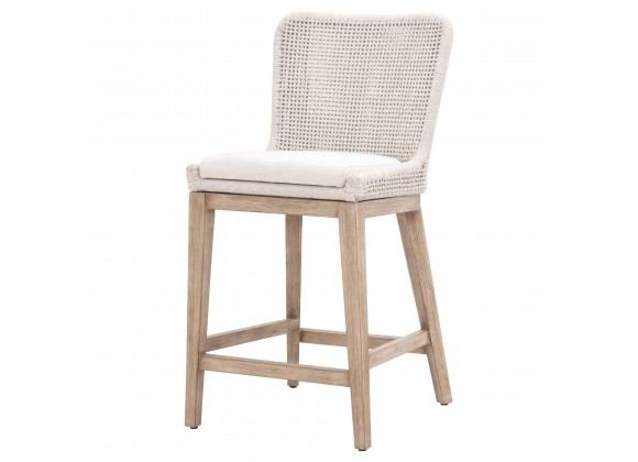 Essentials For Living Mesh Counter Stool, White Speckle Flat Rope, Performance White Speckle, Natural Gray Mahogany - Front Side Angle
