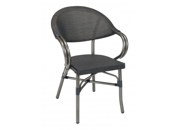 Powder Coated Aluminum Frame Arm Chair W/ Textilene Seat and Back - METRO A - Charcoal