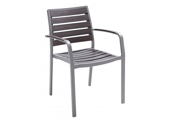 Aluminum Arm Chair W/ Faux Teak Back and Seat - Gray