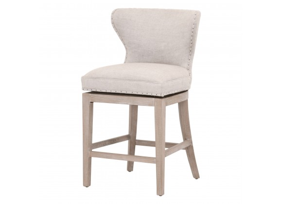 Milton Swivel Counter Stool - Bisque French Linen Natural Gray Ash - Angled