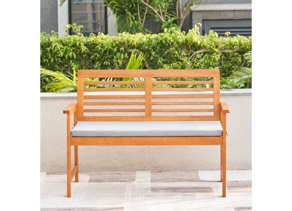 Vifah Waimea Honey Slatted Eucalyptus Wood Garden Bench with Cushion, Front Angle