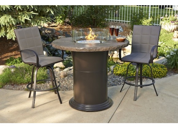 Outdoor Greatroom Company 48" Colonial Pub Crystal Fire Pit Table with Marbelized Noche Top - Lifestyle