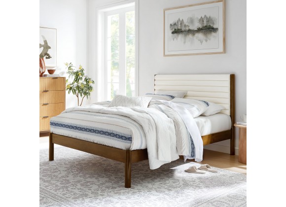 Modway Olea Channel Tufted Boucle Solid Wood Queen Platform Bed Walnut