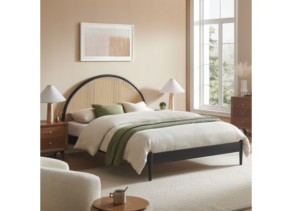 Modway Odette Queen Arched Rattan Cane Platform Bed Black