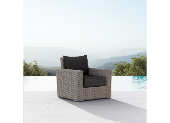Azzurro Monaco Club Chair In Matte Charcoal Aluminum Frame With Stone Gray All-Weather Wicker - Lifestyle