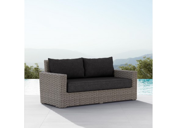 Azzurro Monaco 2 Seat Sofa With Matte Charcoal Aluminum Frame And Stone Gray All-Weather Wicker - Lifestyle