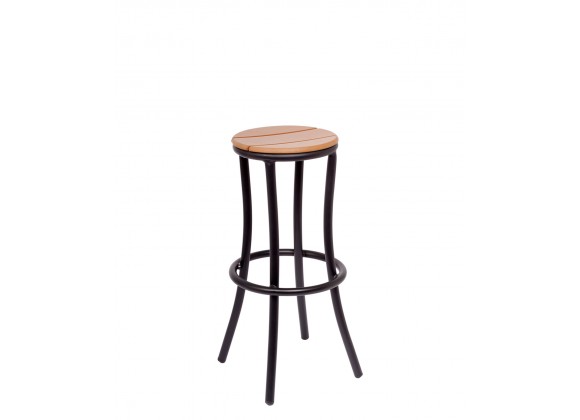 Norden Backless Barstool - Synthetic Teak Slats - Black Powder Coat Aluminum Frame