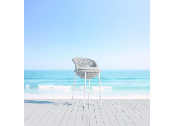 Azzurro Montauk Bar Stool With Matte White Aluminum Frame and Pearl Gray All-Weather Rope - Lifestyle