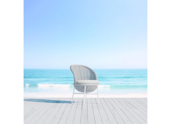 Azzurro Montauk Dining Chair With Matte White Aluminum Frame and Pearl Gray All-Weather Rope - Lifestyle