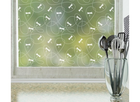 Odhams Press Dragonflies Frosted Non-Adhesive Decorative Window Film - Privacy Cling Film