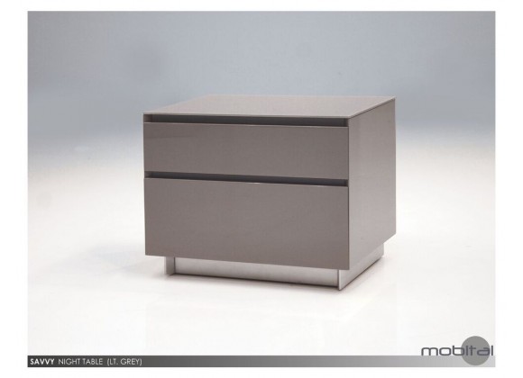 Savvy 2 Drawer Night Table High Gloss Light Grey with Brushed Stainless Steel