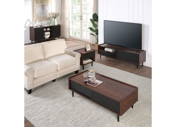 Manhattan Comfort Duane Modern Ribbed 4 Piece Living Room Set: Sideboard, TV Stand, Coffee Table, End Table in Dark Brown and Black Manhattan Comfort Duane Modern Ribbed 4 Piece Living Room Set: Sideboard, TV Stand, Coffee Table, End Table in Dark Brown and Black