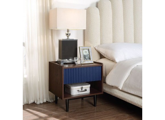 Manhattan Comfort Duane Modern Ribbed Nightstand with Full Extension Drawer in Dark Brown And Blue