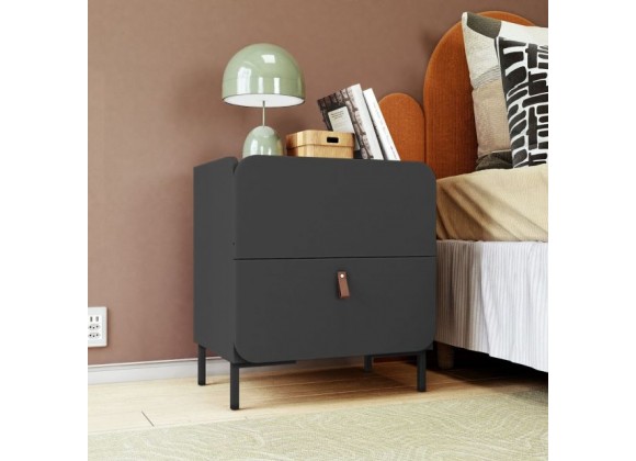 Manhattan Comfort Mid-Century Modern Bogardus Nightstand with 2 Drawers Black
