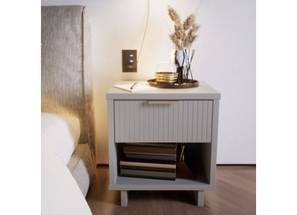 Manhattan Comfort Granville Modern Nightstand 1.0 with 1 Full Extension Drawers in Light Grey