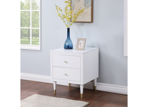 Manhattan Comfort Stanton Modern Nightstand with 2 Full Extension Drawers and Solid Wood Legs in White