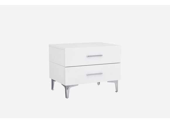 Diva Night Stand High Gloss White Chrome Handles Self-close Drawers Stainless Steel Legs