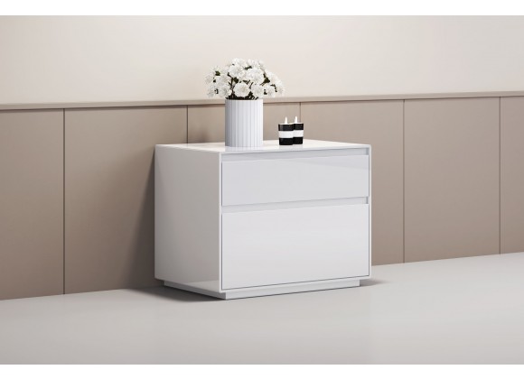 Malibu Night Stand High Gloss White Self Close Drawers - Lifestyle