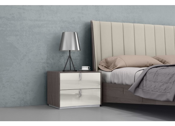 Whiteline Modern Living Berlin Night Stand In High Gloss Chestnut Grey - Lifestyle