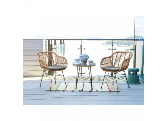 Manhattan Comfort Antibes 1.0 Steel Rattan 3-Piece Patio Conversation Set with Cushions in Grey