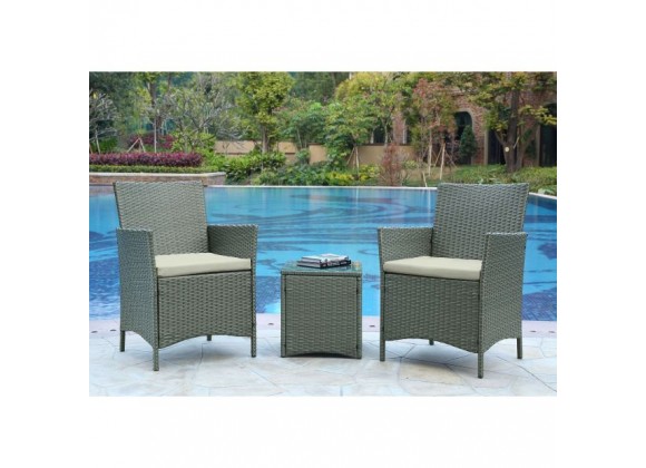 Manhattan Comfort Imperia Steel Rattan 3-Piece Patio Conversation Set with Cushions in Cream
