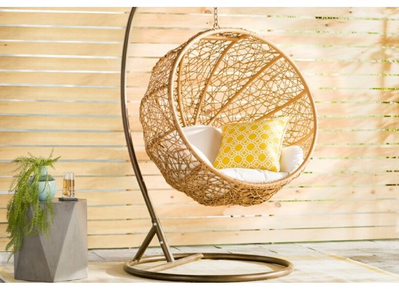 Manhattan Comfort Zolo Metal and Rattan Hanging Lounge Egg Patio Swing 1