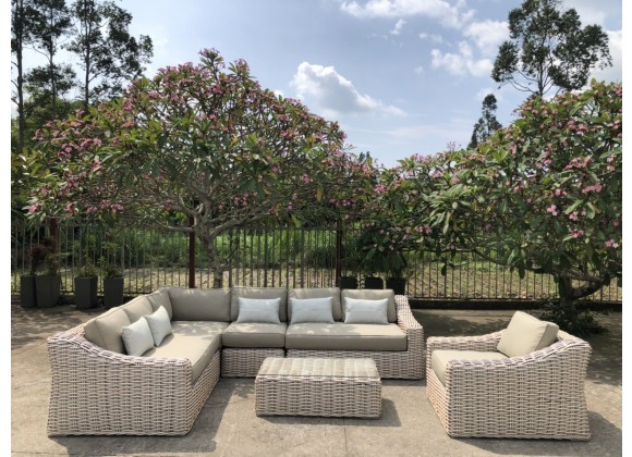 Outsy Alejandra 6-Piece Outdoor Wicker Furniture Set with Coffee Table in White and Grey - Lifestyle