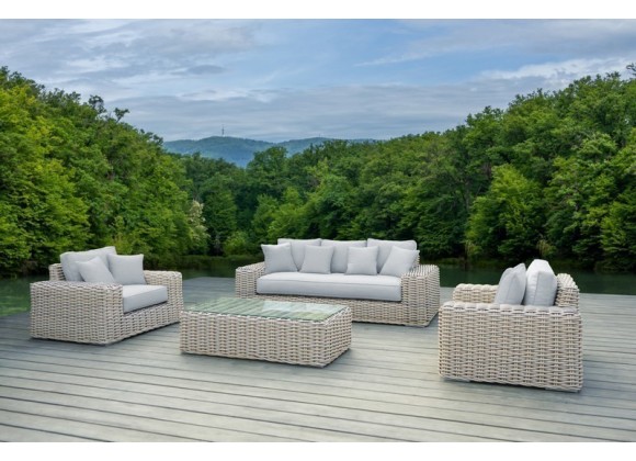 Outsy Anna 4-Piece Outdoor Wicker Furniture Set with Wicker Coffee Table in White and Grey - Lifestyle