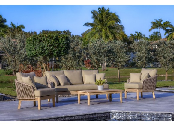 Outsy Eve 4-Piece Outdoor and Backyard Wood, Aluminum and Rope Furniture Set - Lifestyle 