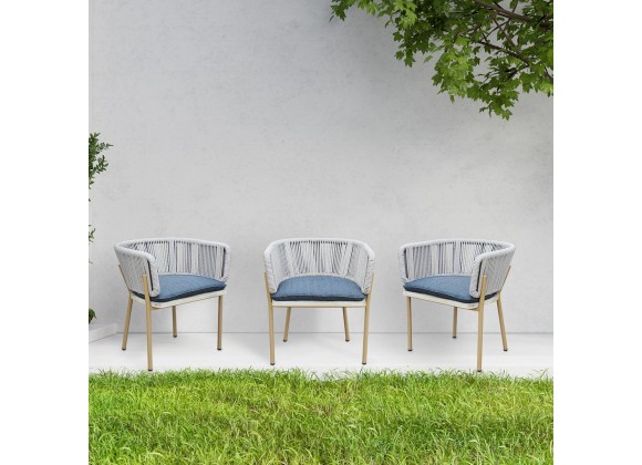 Outsy Melina Outdoor Wood, Aluminum and Rope Dining Chair In Milk and Coffee Legs - Top Angled Lifestyle