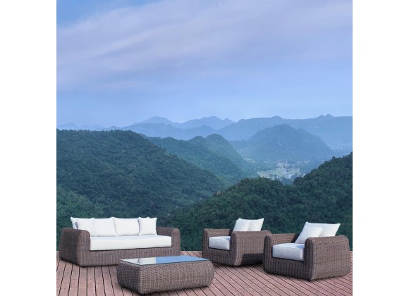 Outsy Milo Lux 4-Piece Outdoor and Backyard Extra Deep Seating Wicker Aluminum Frame Furniture Set with Wicker Coffee Table in Brown - Lifestyle 