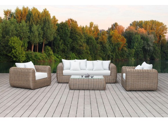 Outsy Milo 4-Piece Outdoor and Backyard Wicker Furniture Set with Aluminum Frame with Wicker Coffee Table in Brown - Lifesytle Front 