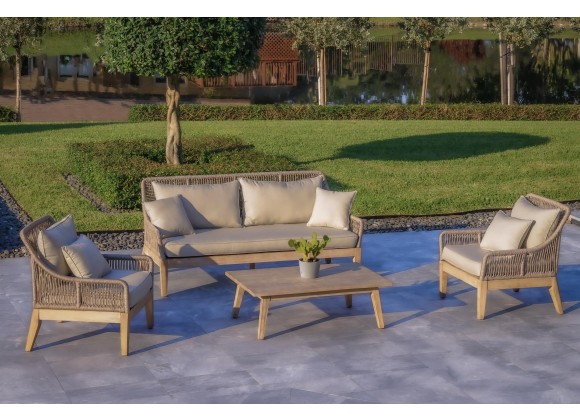 Outsy Solana 4-Piece Outdoor and Backyard Wood With Aluminum and Rope Furniture Set - Lifestyle 