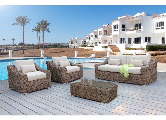 Outsy Lana 4-Piece Outdoor Wicker Furniture Set in Brown with Wicker Coffee Table - Lifestyle