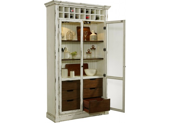 Pulaski Furniture Display Curio Cabinet with Wine Storage in Antique White Open
