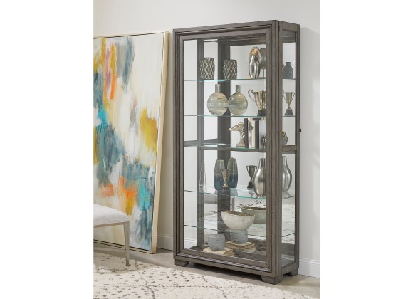 Pulaski Furniture Modern Wood Framed 5-Shelf Sliding Door Curio with LED Light